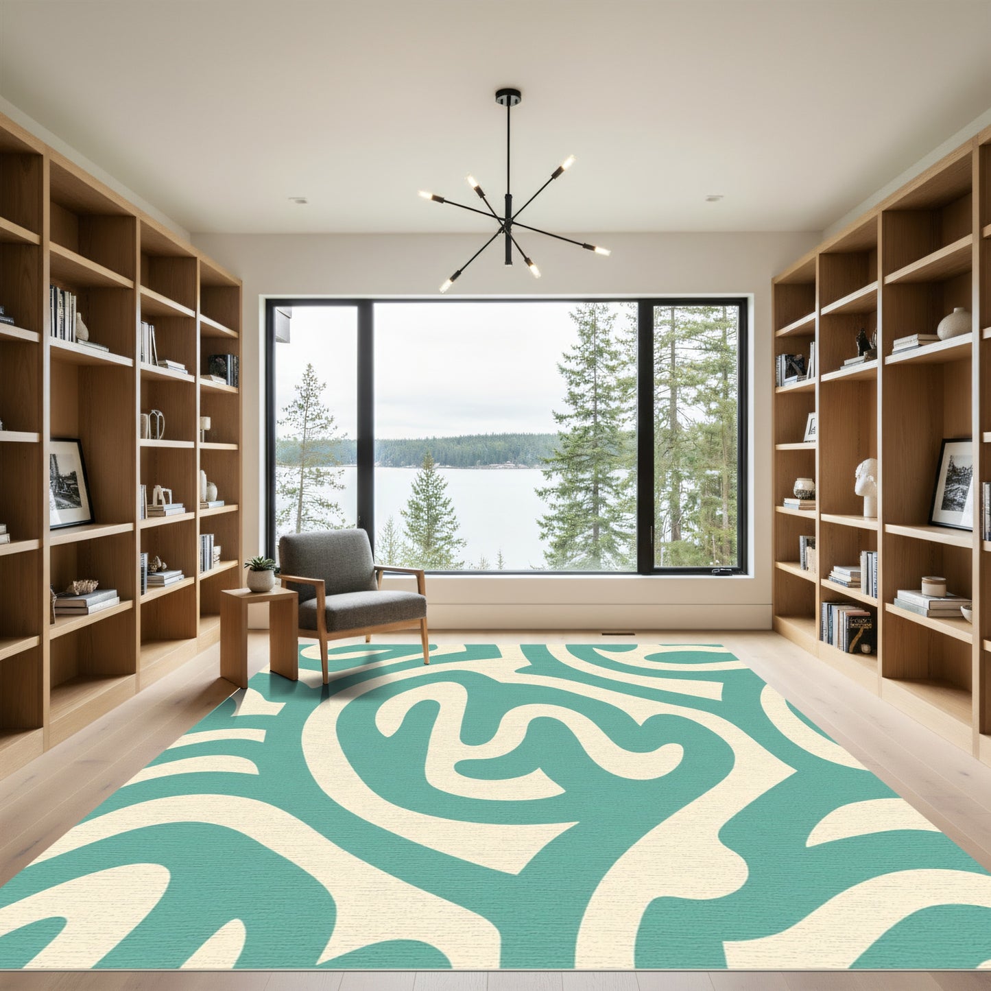 Teal Cream Abstract Swirl Abstraction Rug