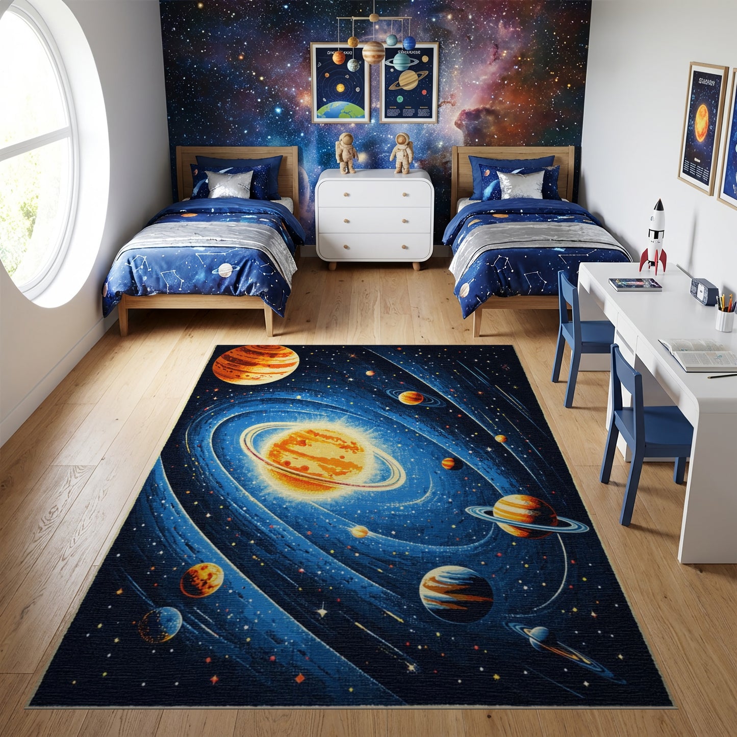 Retro Swirling Planets Stars Cosmic Rug