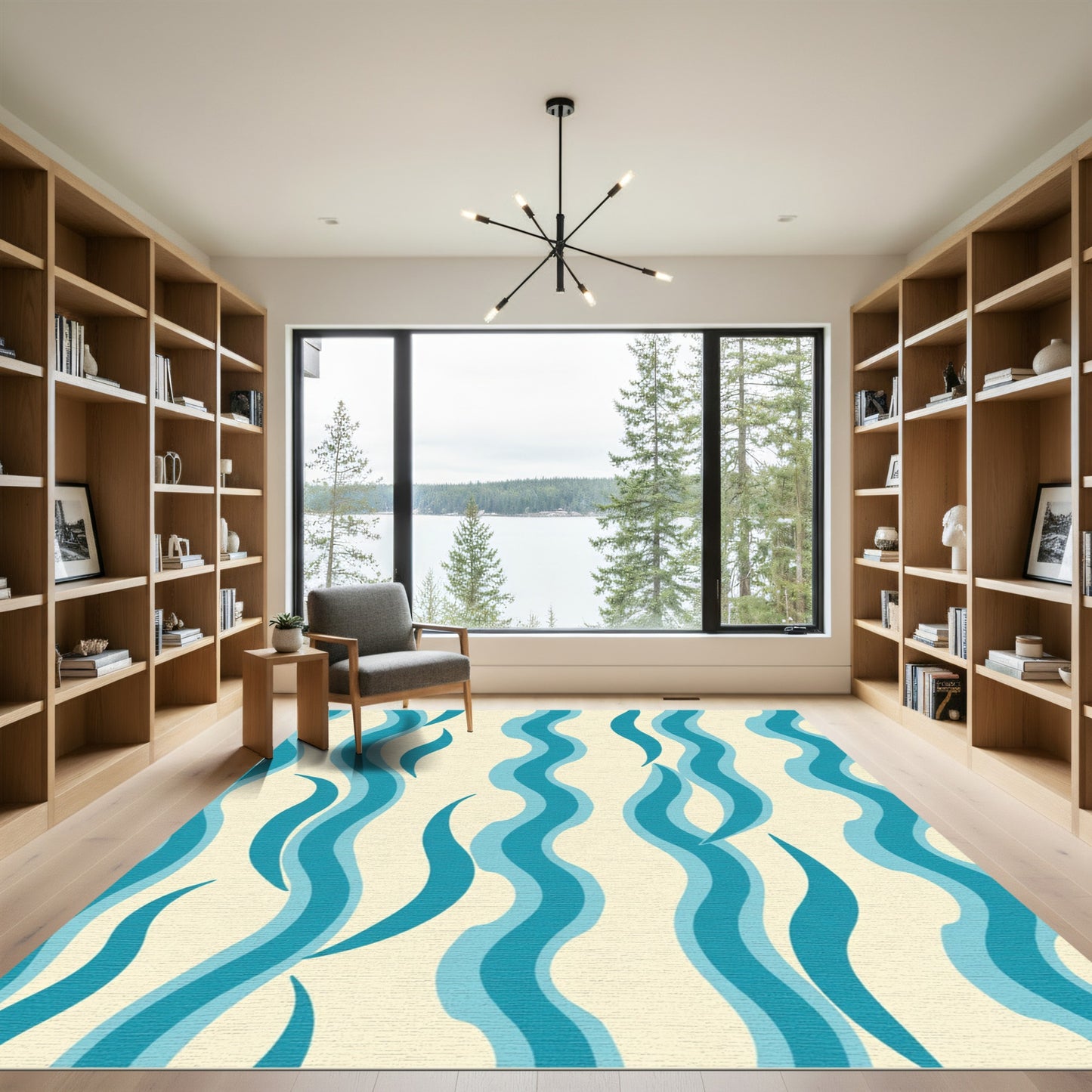 Aqua Blue Organic Stripe Flow Rug
