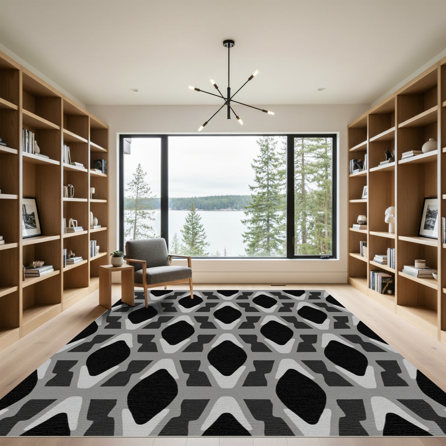 Gray and Black Lattice Diamonds Rug