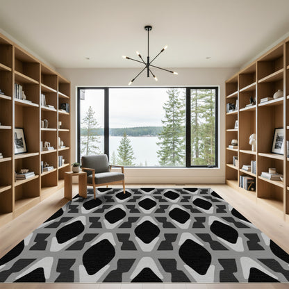 Gray and Black Lattice Diamonds Rug