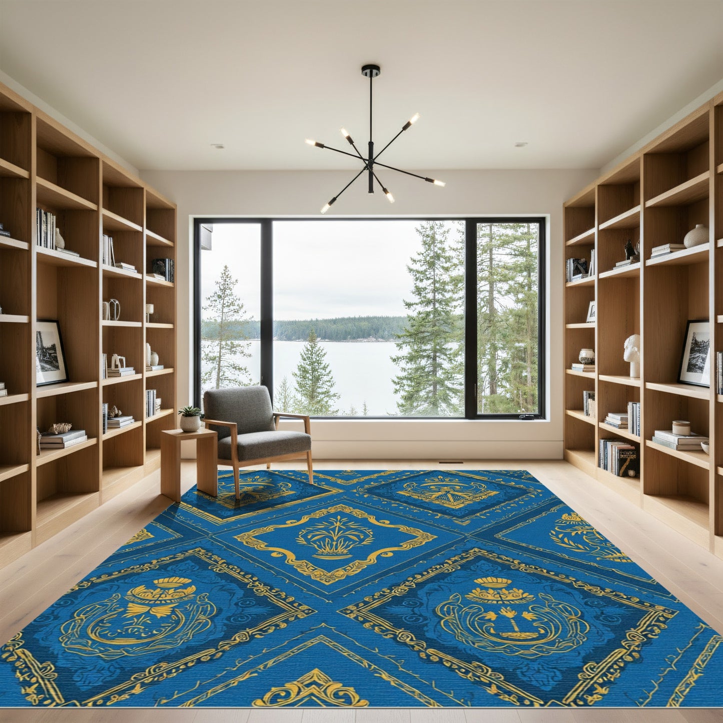 Royal Blue Gold Crested Diamonds Rug