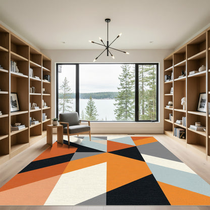 Modern Orange Black Geometric Shapes Rug, 50 characters Rug