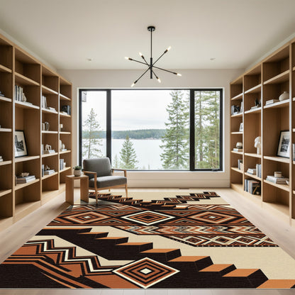 Earthy Terracotta Geometric Step Diamond Rug