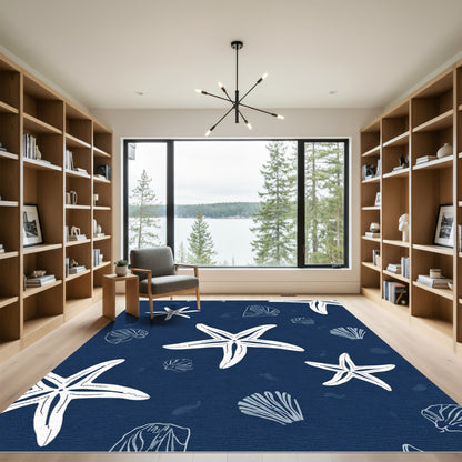 White Starfish Seashell Ocean Collage Rug