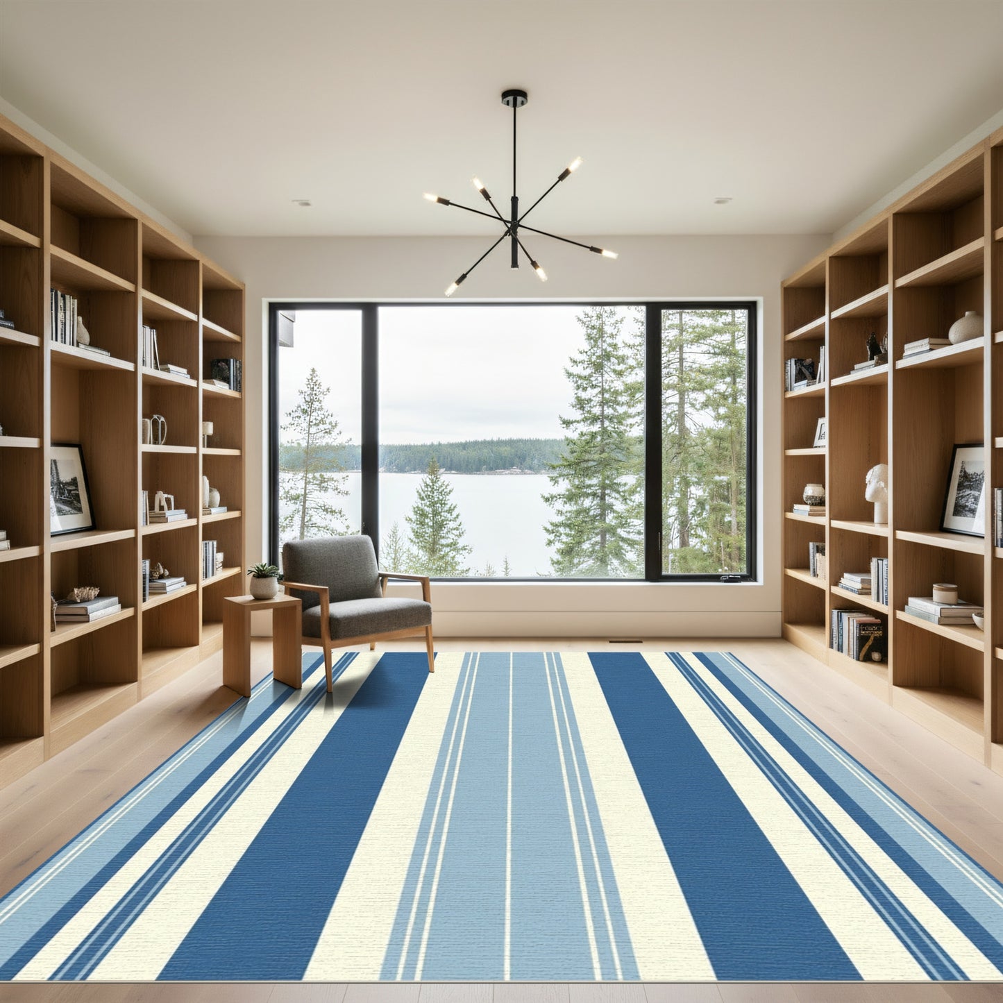 Navy Sky Blue Cream Striped Rug