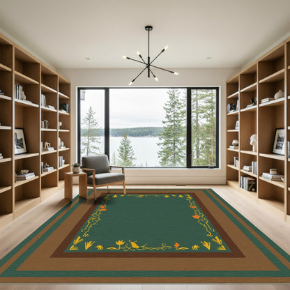 Earthy Tone Floral Vine Geometric Rug