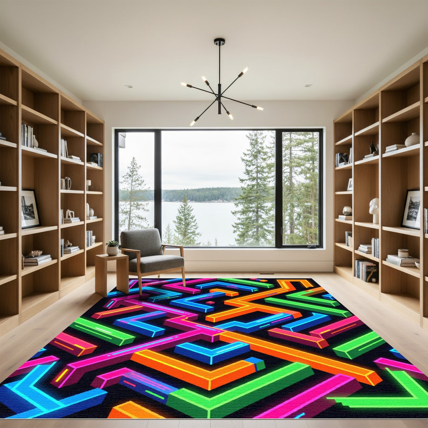 Neon Isometric Geometric Maze Rug