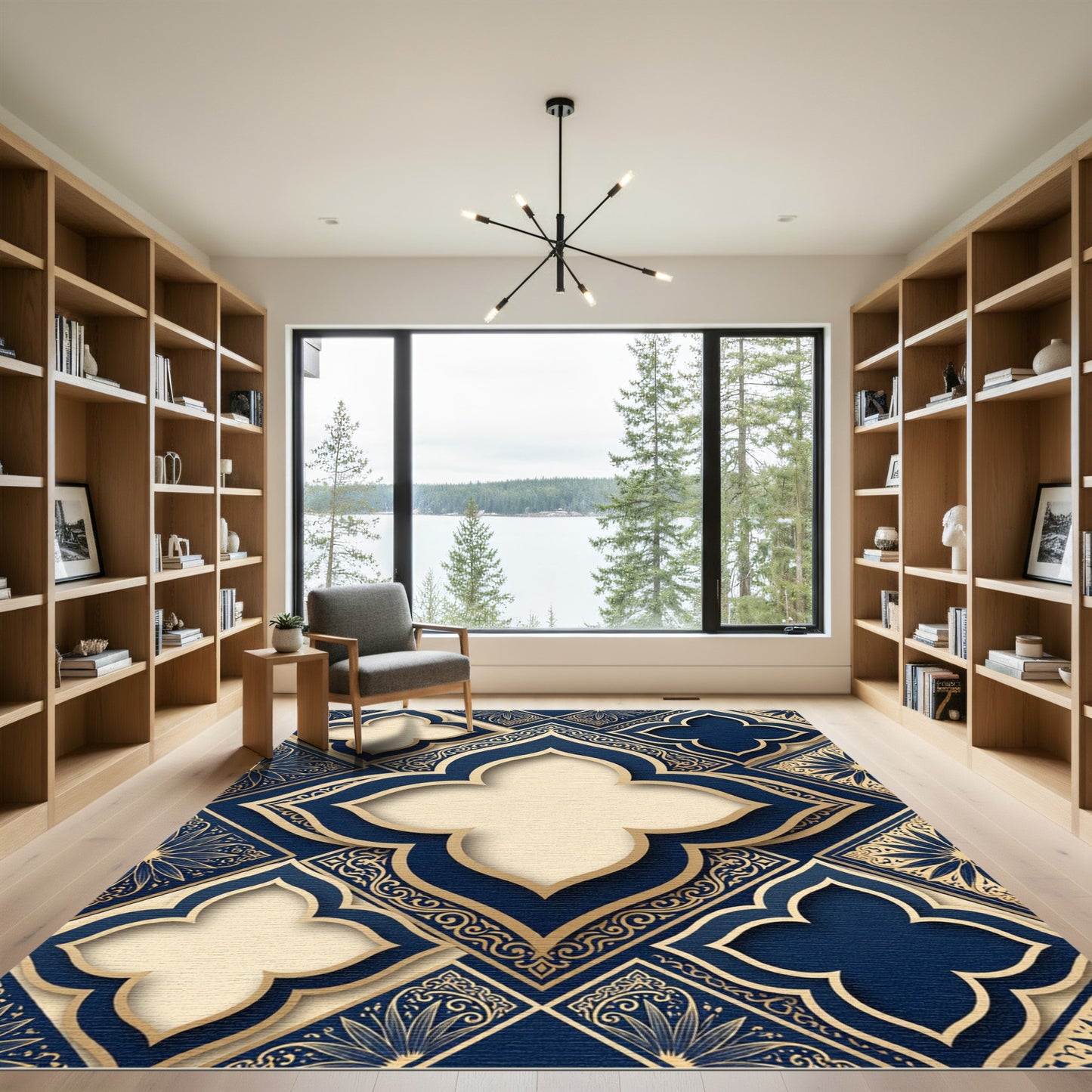 Navy And Gold Quatrefoil Tile Rug