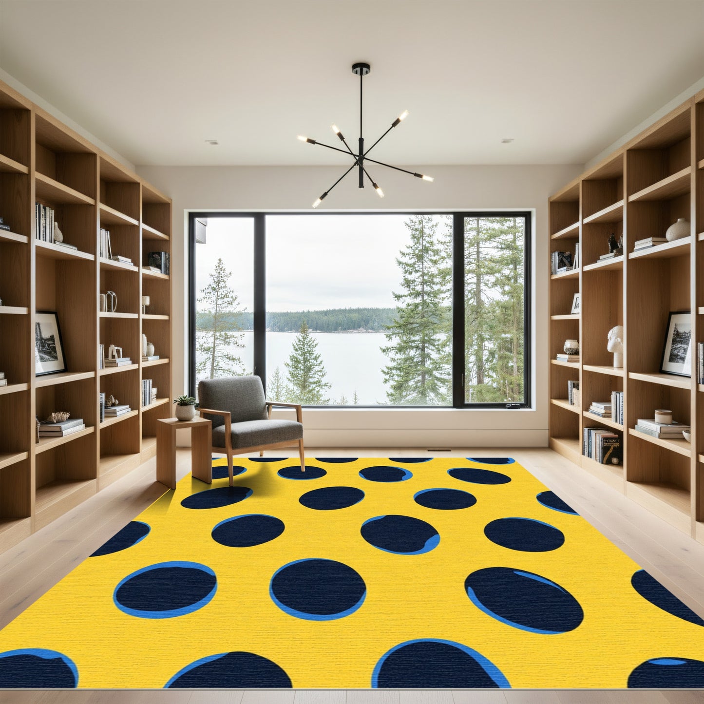 Bold Yellow Navy Oval Burst Rug