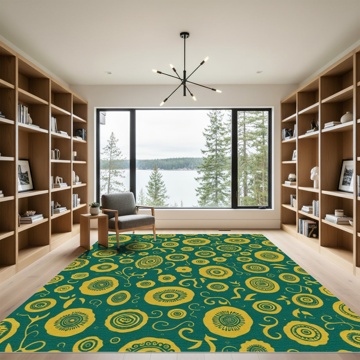 Golden Floral Medallion Emerald Rug