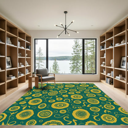 Golden Floral Medallion Emerald Rug