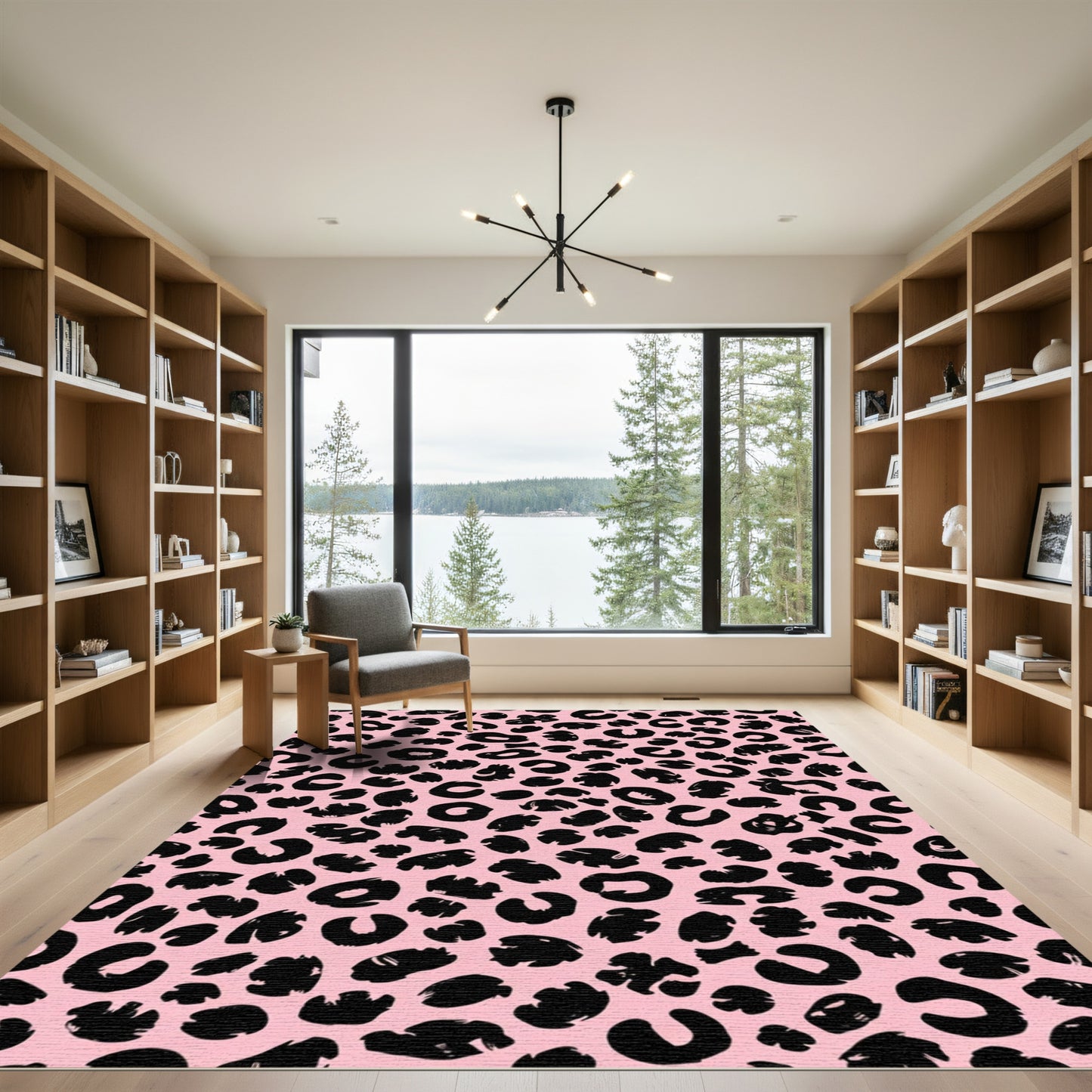 Pink Black Spots Animal Print Rug