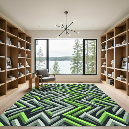 Vibrant Lime Green Geometric Illusion Rug