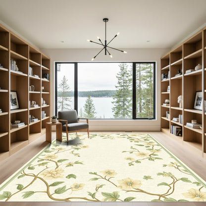 Cream Floral Branches Vine Rug