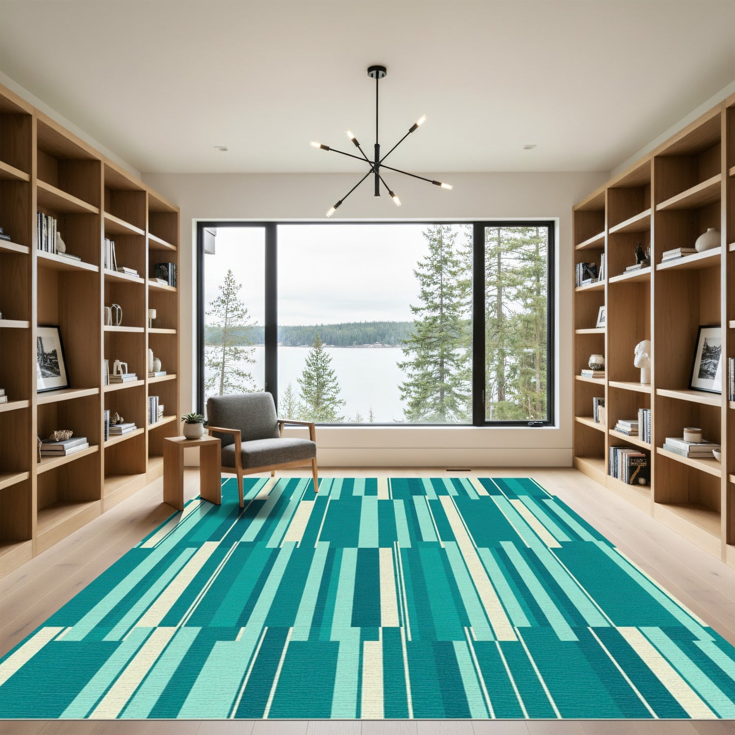 Teal Ombre Vertical Stripe Layered Rug