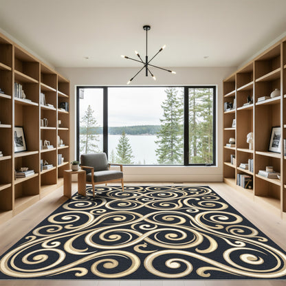 Elegant Gold Baroque Scroll Swirls Rug