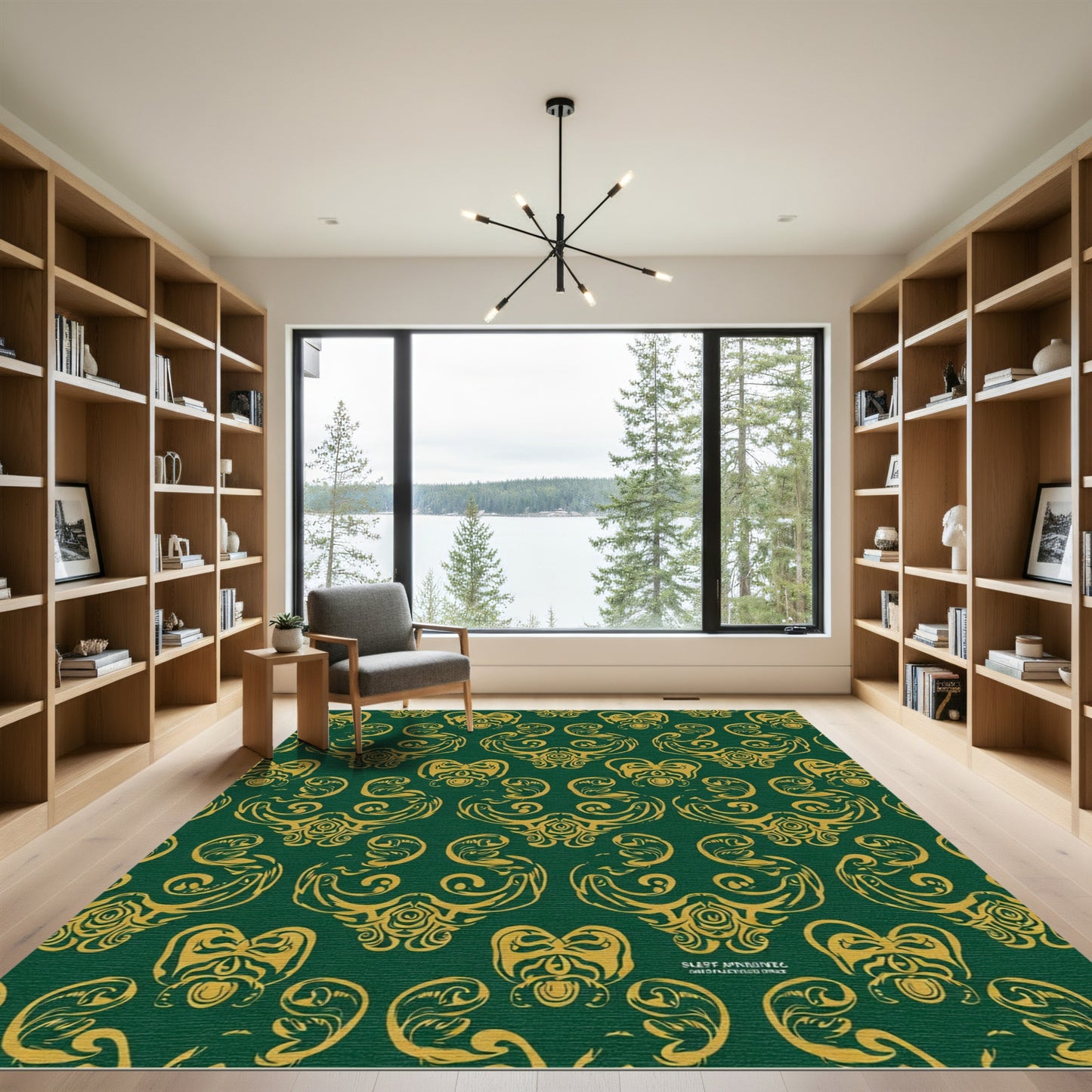 Deep Emerald Gold Scrollwork Pattern Rug