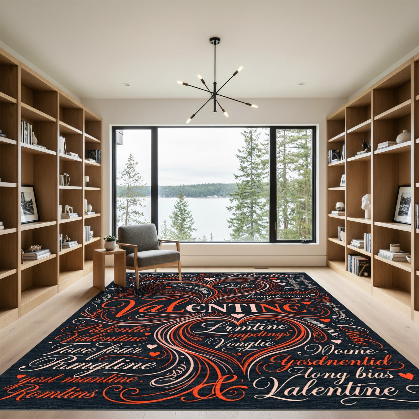 Amorous Valentine Script Hearts Swirl Rug