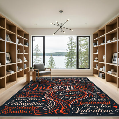 Amorous Valentine Script Hearts Swirl Rug