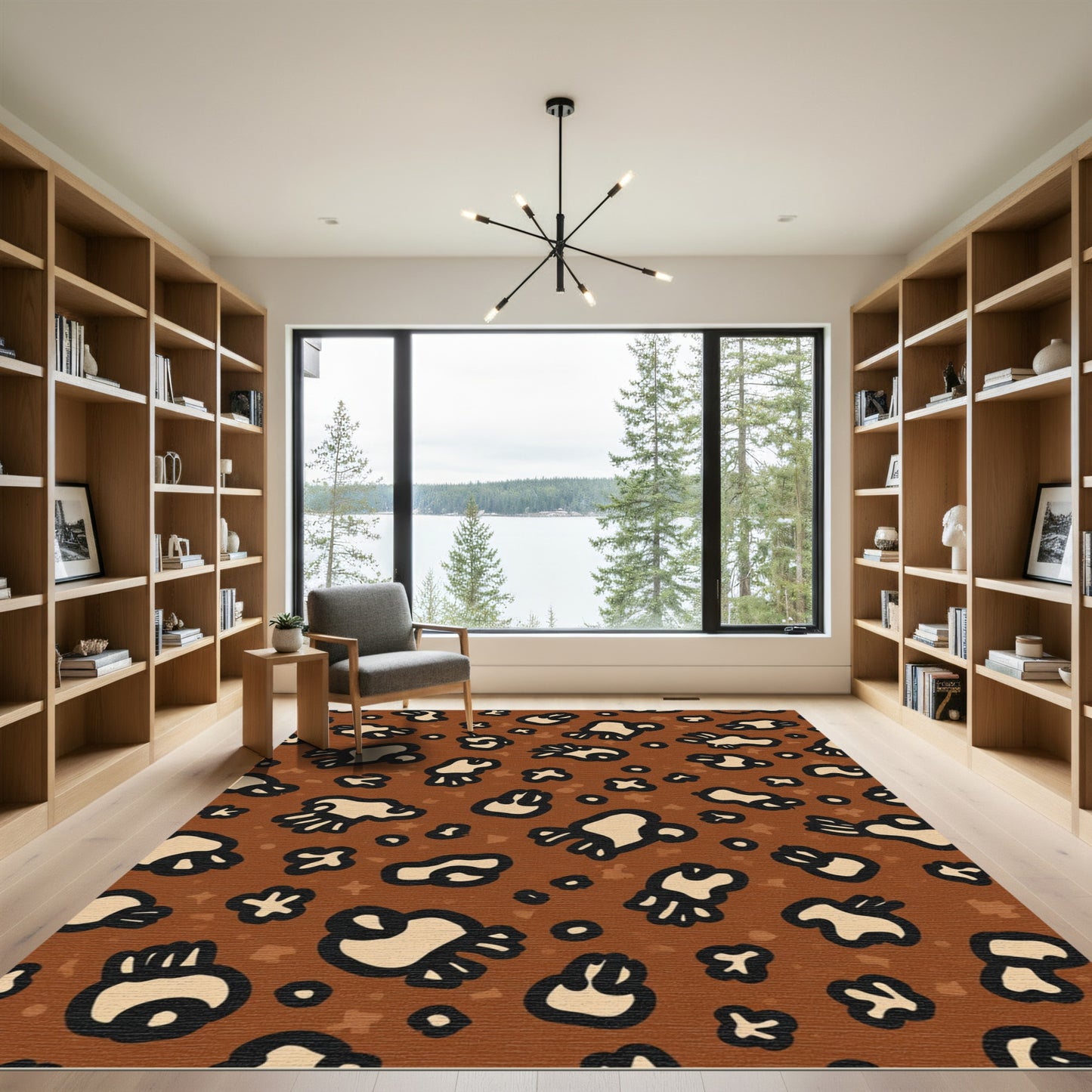 Brown Cream Abstract Animal Spots Rug
