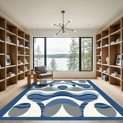 Abstract Blue Gray Organic Waves Rug