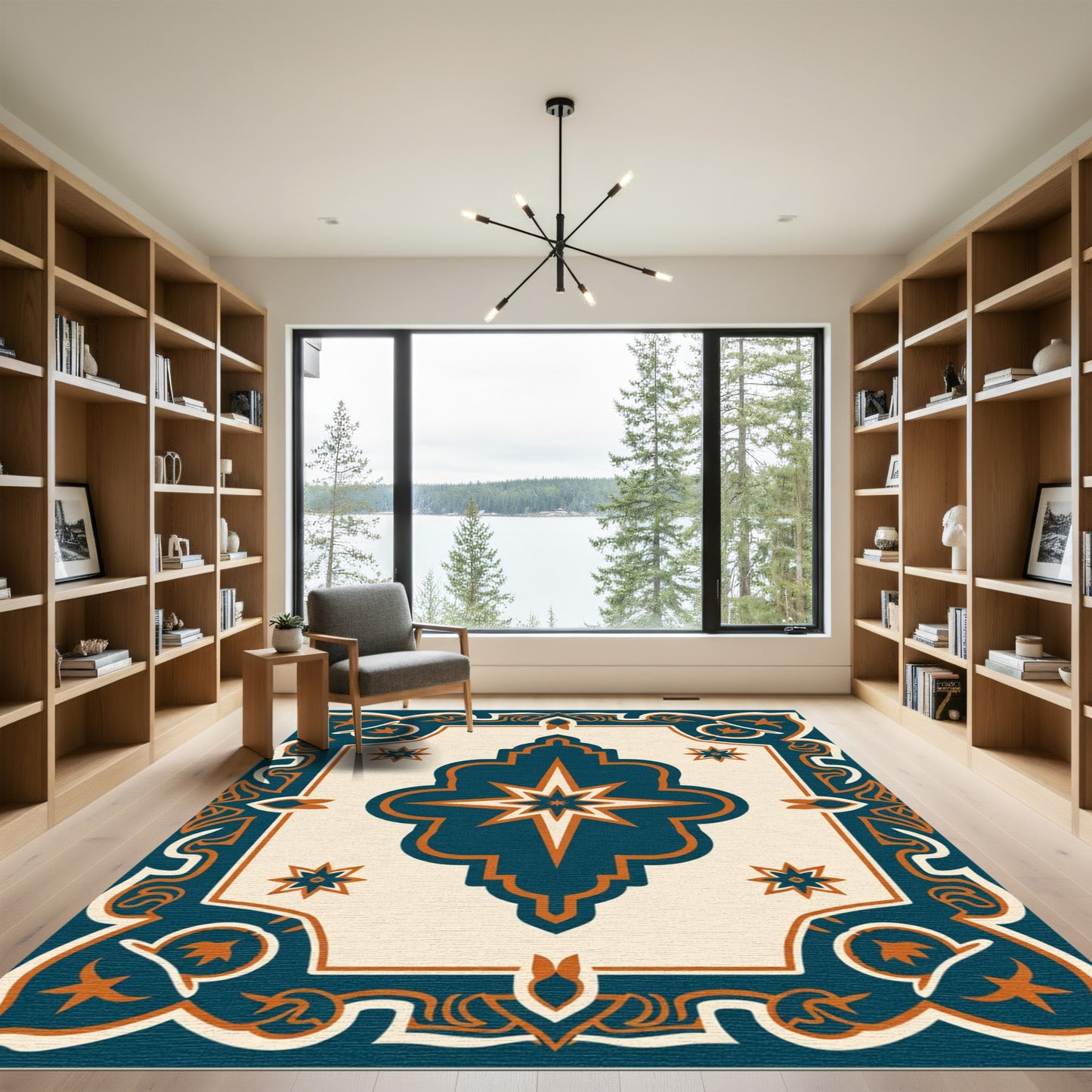 Teal Orange Starburst Medallion Rug