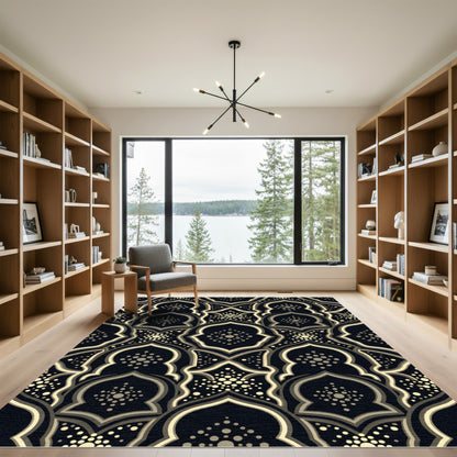Elegant Gold Geometric Arched Tile Rug