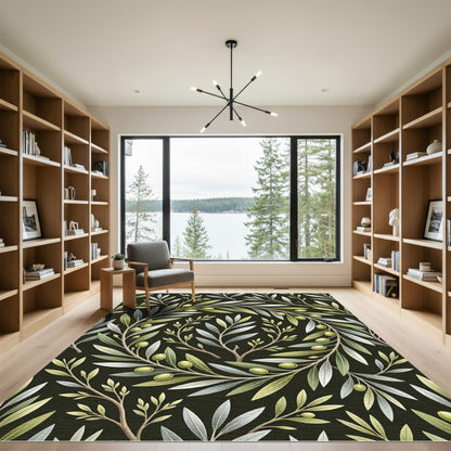 Ornate Olive Branch Wreath Botanical Rug