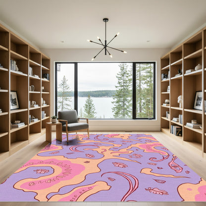 Lavender Peach Pink Organic Swirls Rug
