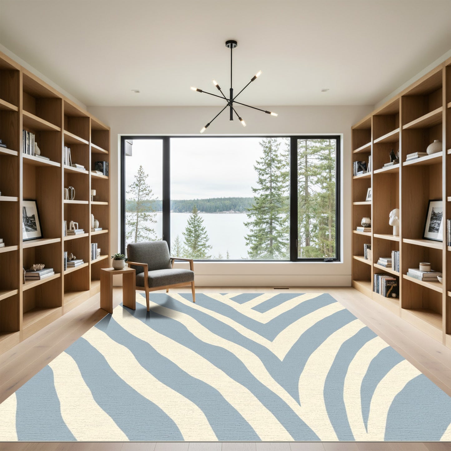 Pale Blue Wavy Stripe Rug
