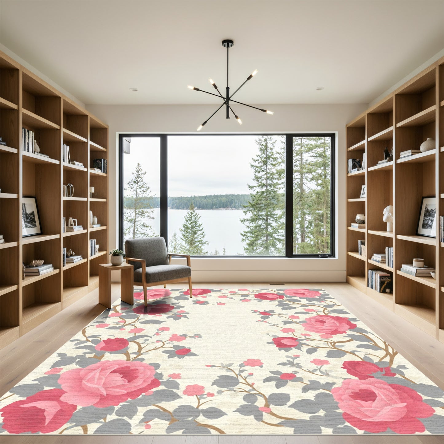 Pink Rose Vine Garden Rug