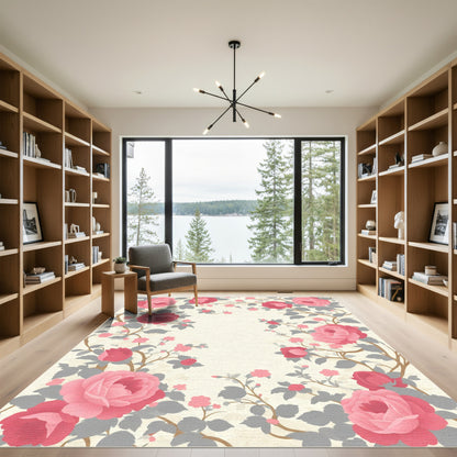 Pink Rose Vine Garden Rug