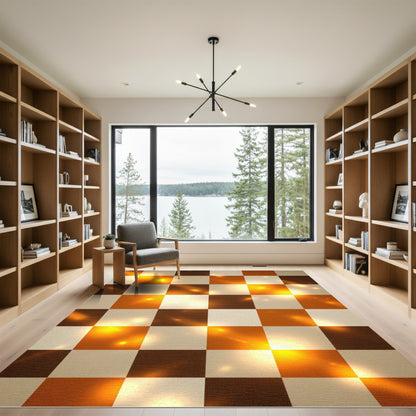 Orange And White Checkerboard Light Glare Rug