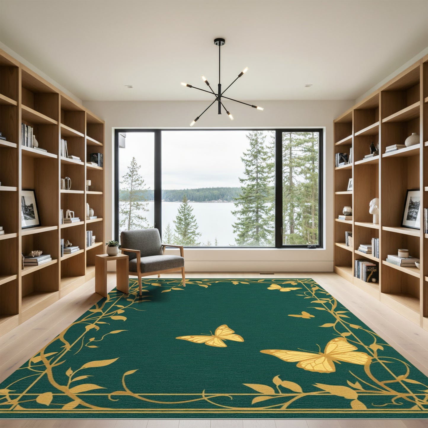 Golden Butterfly Vine Art Rug