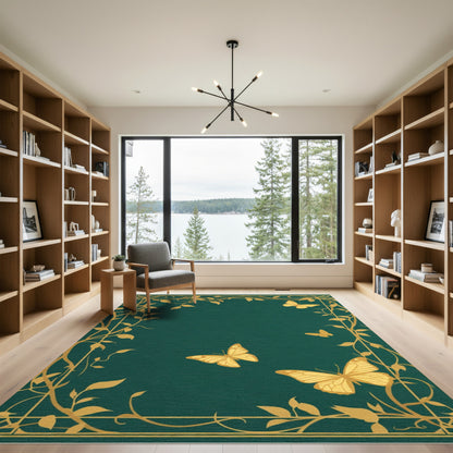 Golden Butterfly Vine Art Rug