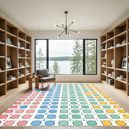 Colorful Dotted Gridded Abstract Geometric Tile Rug