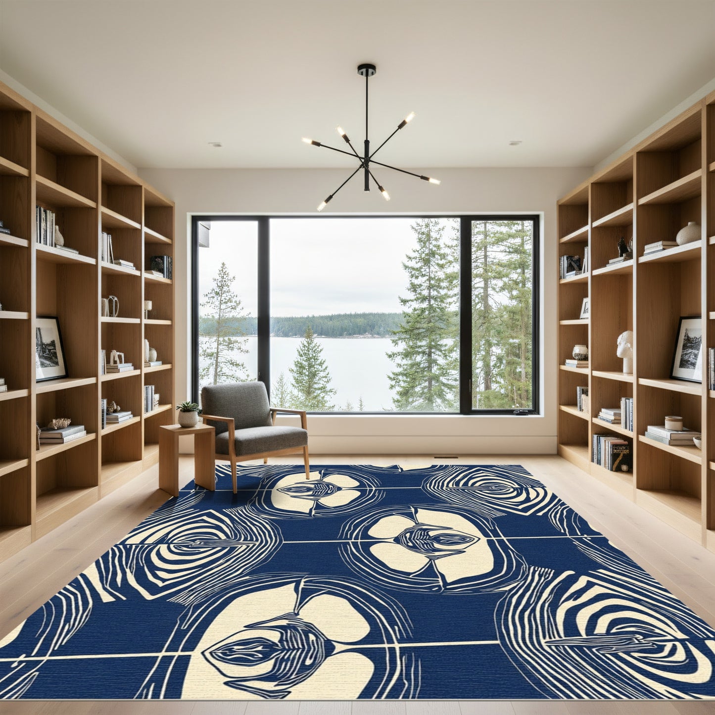 Navy Cream Abstract Organic Forms Rug