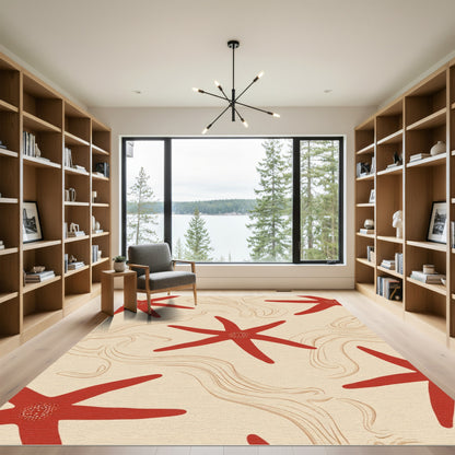 Red Starfish Cream Swirl Arrangement Rug