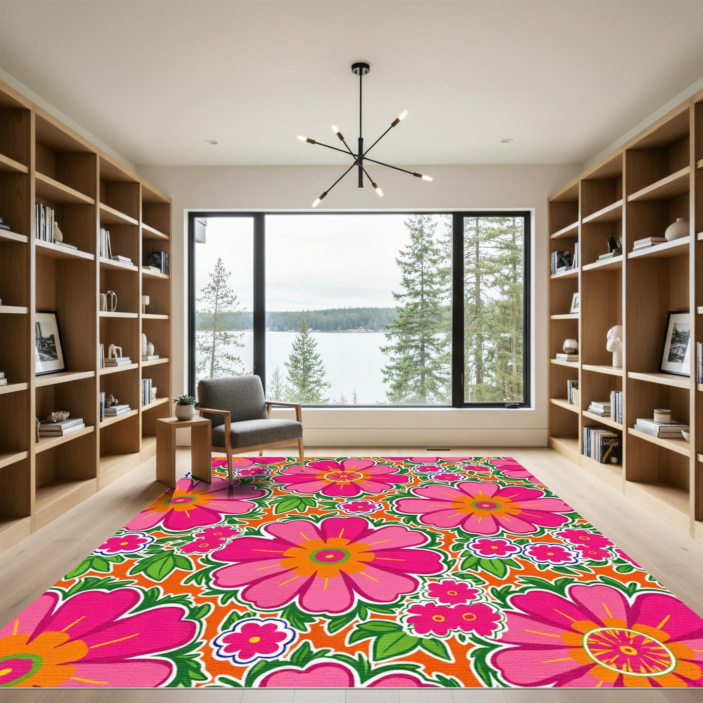 Vibrant Pink Floral Garden Rug