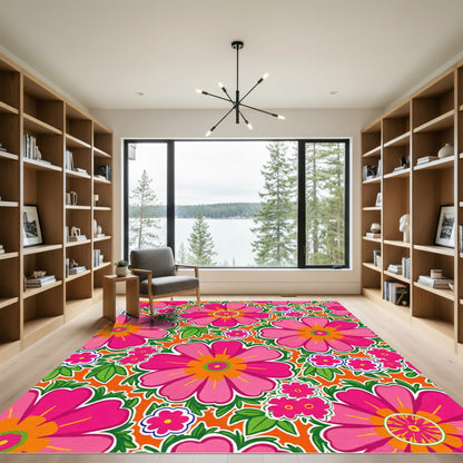 Vibrant Pink Floral Garden Rug