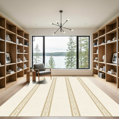 Cream Beige Ornamental Stripe Rug