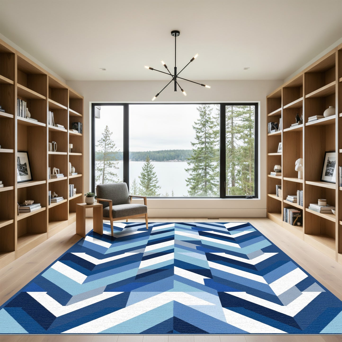 Geometric Blue Tonal Chevron Herringbone Rug