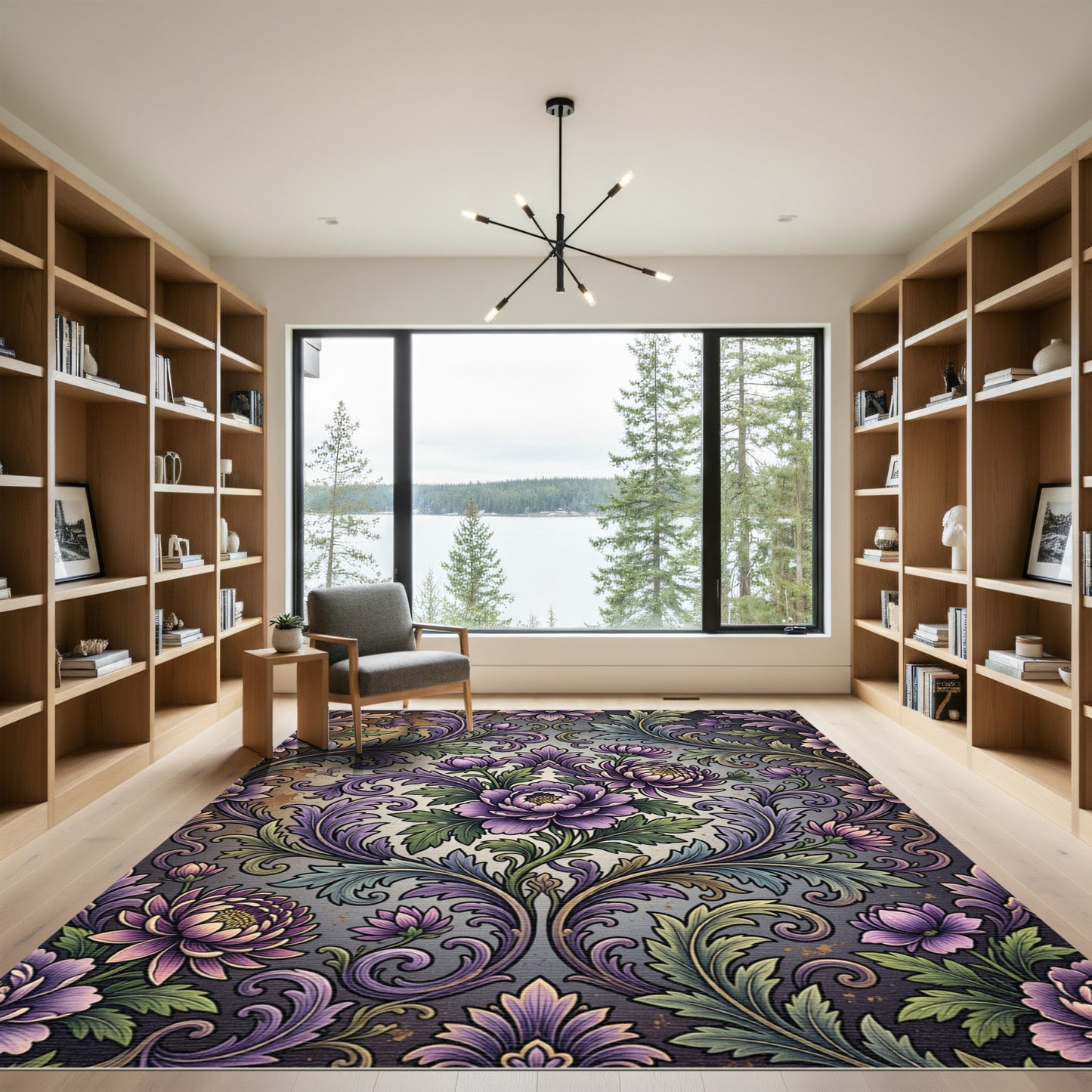 Elegant Purple Floral Damask Scroll Rug