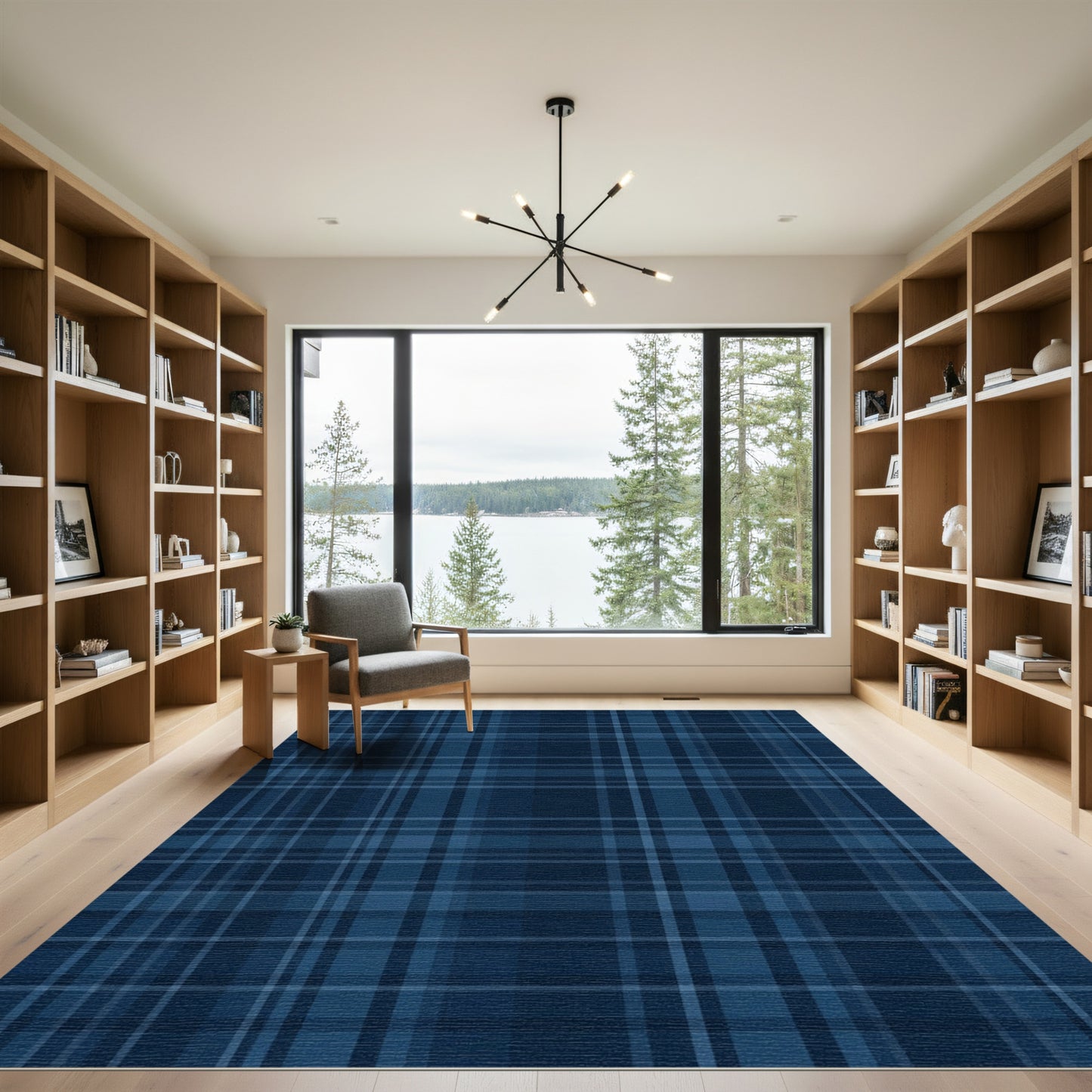 Classic Navy Blue Plaid Harmony Rug