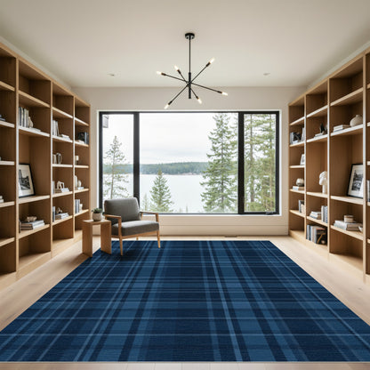 Classic Navy Blue Plaid Harmony Rug