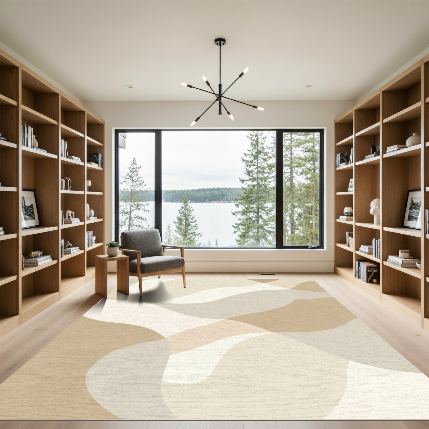 Neutral Earth Tones Abstract Waves Rug