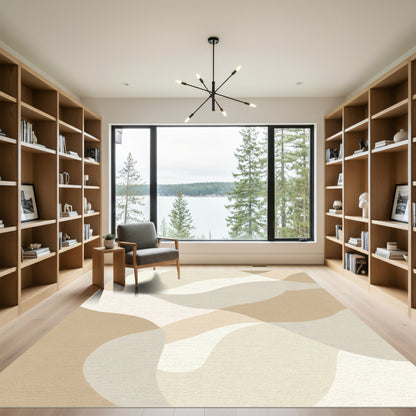 Neutral Earth Tones Abstract Waves Rug