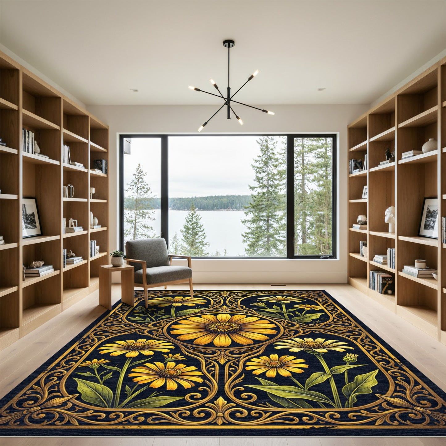 Golden Sunflower Ornate Art Nouveau Rug