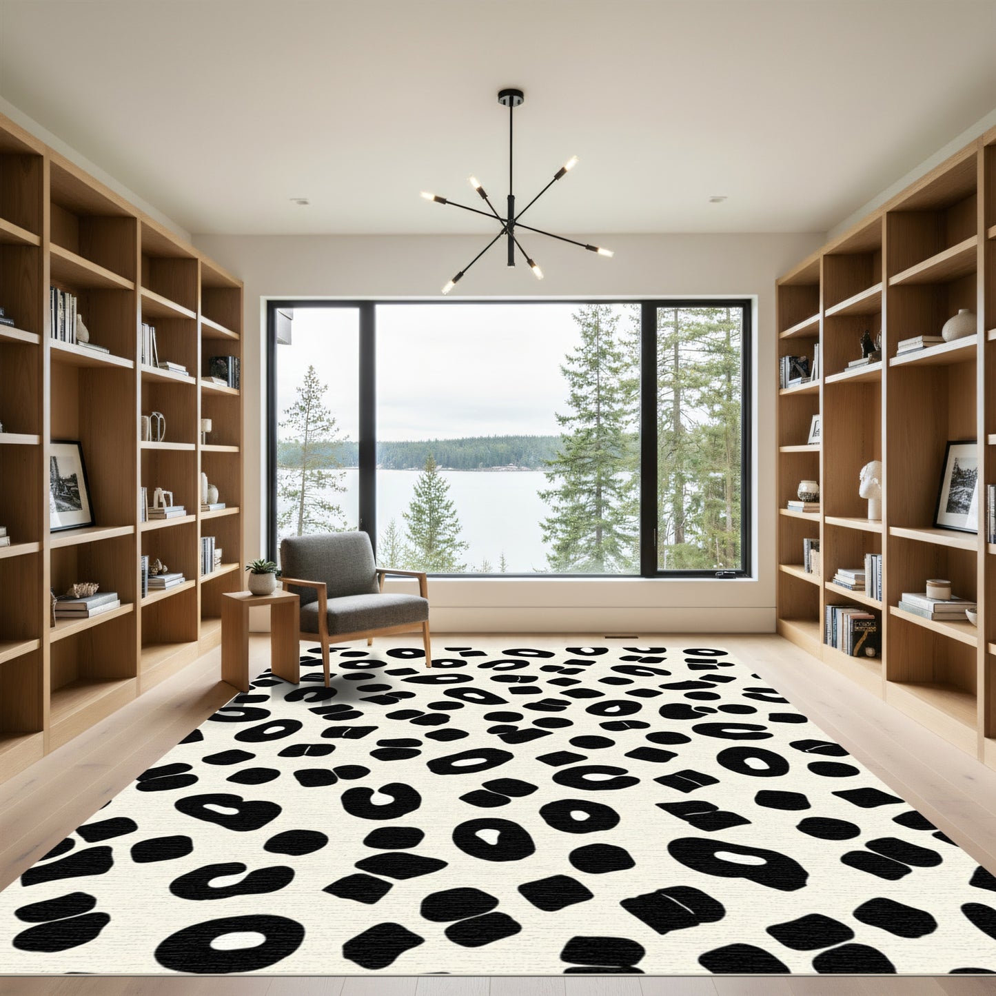 Black Spots Cream Background Abstract Rug